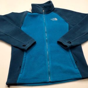 Blue, two-tone, north face, fleece, coat. Size L.